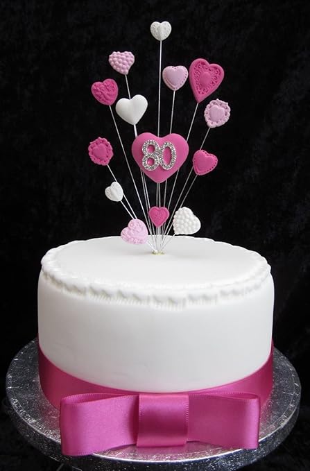 80th Birthday Cake Topper Pinks And White Hearts Ideal For A Small