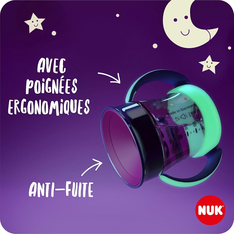 Mini Magic Cup Jour & Nuit Tasse d’Apprentissage | Bordure 360° Antifuites, pour Bébé 6+ Mois, Brille dans le Noir | 160 ml, Bleu / Turquoise, 2 Unités