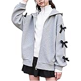 SweatyRocks Girl's Bow Knot Zip Up Hoodie Sweatshirts Drop Shoulder Long Sleeve Fall Jacket