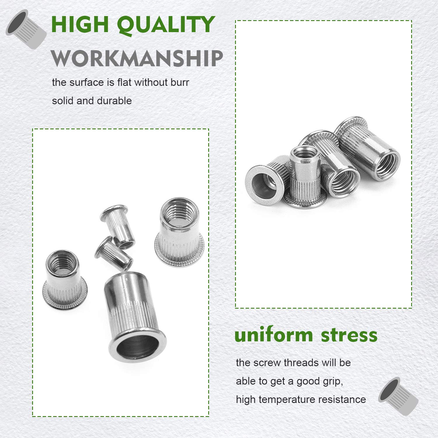 Waycreat Stainless Steel Rivet Nut, Threaded Rivetnut Insert Nutsert M3 M4 M5 M6 M8 M10 M12 Assortment Kit, 189-Pack - Image 5