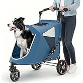 MoNiBloom Pet Stroller for Large Dogs or Multiple Dogs Cats with Adjustable Handle, 3-Wheels Dual Entry Portable Dog Carting Easy Folding Pet Wagon Double Dog Stroller up to 55 lbs, Navy Blue