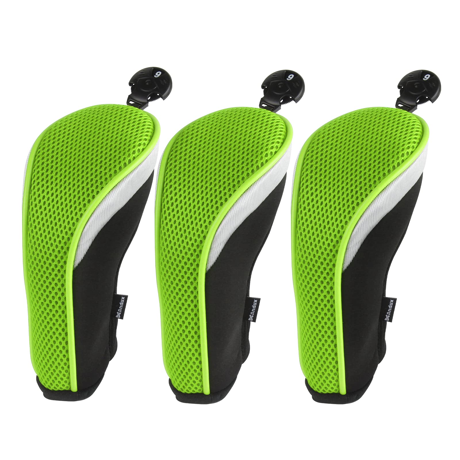 Andux Golf Hybrid Club Head Covers Short Neck with Dial No. Tag Pack of 3 Green