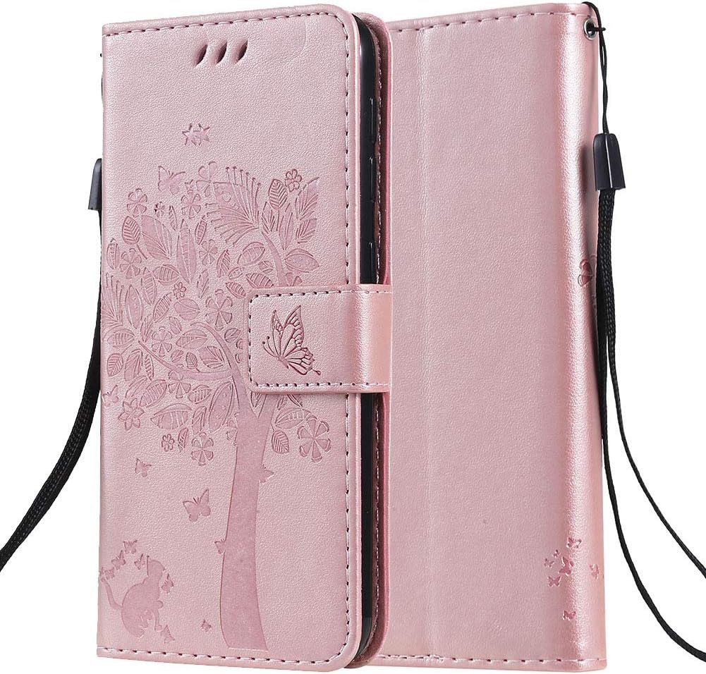 Galaxy J3 J3 16 Case Embossed Tree Cat Butterfly Pattern Pu Leather Wallet Stand Flip Case For Samsung Galaxy J3 Common To Galaxy J3 15 16 Version Rose Golden Amazon Co Uk Electronics