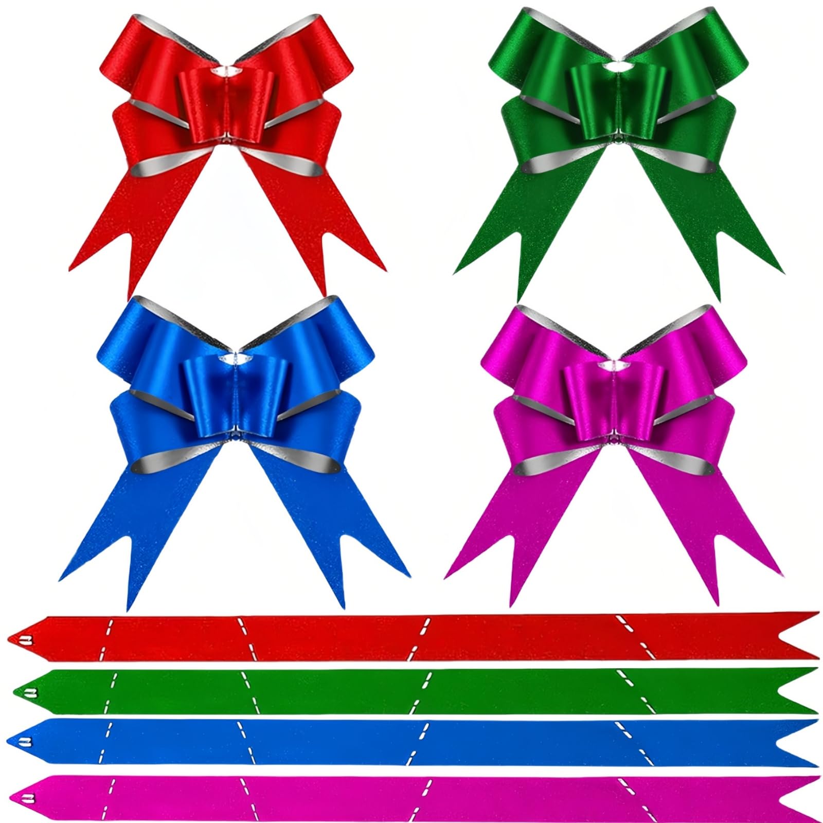 Pull Bows - 40P Glitter Bows for Christmas, Weddings & Gift Wrapping - Red, Green, Blue, Purple