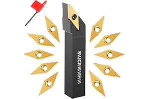 JIOU JIA Metal Lathe Cutting Tools Holder -5/8" Carbide Turning Tool Set, Indexable Lathe Turning Tool Holder for Turning Grooving Threading with Tin Coated Carbide Inserts