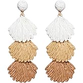 SELFWIMG Raffia Dangle Earrings for Women - Boho Statement Rattan Drop Jewelry with Shell Design, Lightweight Summer Beach Trendy Accessories