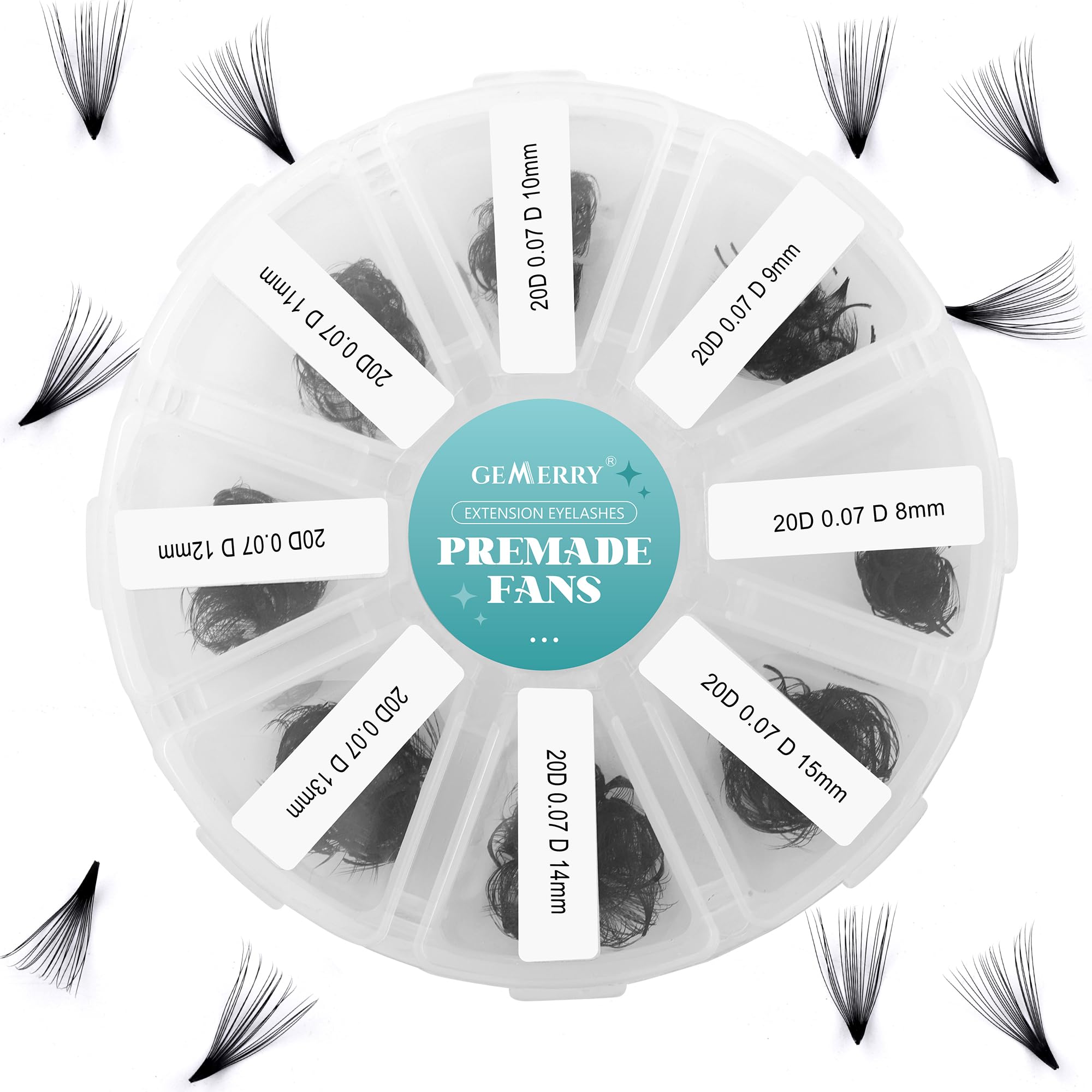 20D Premade Volume Eyelash Extensions 500PCS Promade Loose Fans Mixed Tray Pre Made Fans Handmade Eyelash Extensions C Curl Premade Lash Fans Pointy Base GEMERRY Lashes(12D-0.07D-8-15mm) — image 1