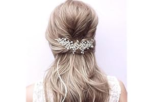 Foyte Crystal Bride Wedding Hair Comb Leaf Bridal Headpieces Rhinestone Flower Hair Vines Pearl Bridesmaid Side Combs Hair Accessories for Women (silver leaf)