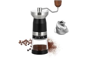 VEVOK CHEF Manual Coffee Grinder with 10 External Adjustment,Fashion Bean Grinder for Espresso Double Bearing Stainless Steel
