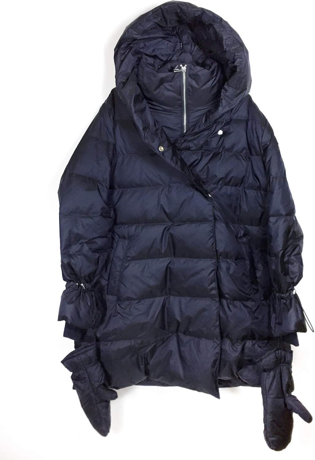 down puffer coat with wraparound collar