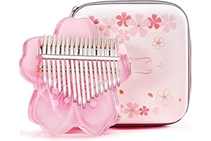 FIUNKES Kalimba Thumb Piano 17 Key with EVA Protective Case Full Kit, Sakura Shape Transparent Crystal Kalimba 17 Key, Professional Musical Instruments for Kid Adult Beginners (PINK17NOTES)