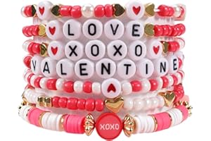 Budsmile Valentine's Day Bracelets for Women St.Patrick’s Day Bracelets USA Flag Bracelet Rainbow Easter Mardi Gras Heishi Beaded Bracelets