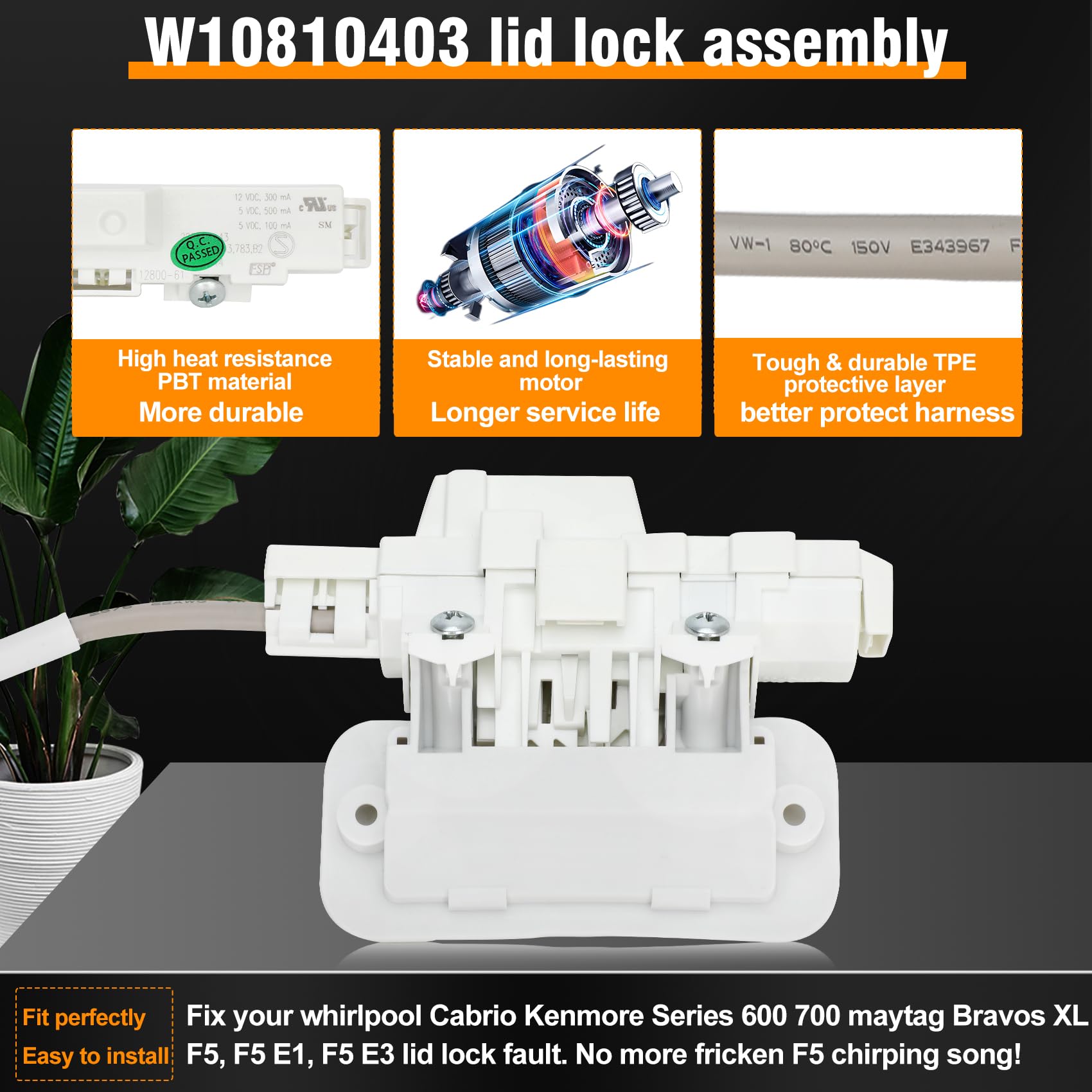 W10810403 W10861642 W10787836 for Whirlpool Cabrio Washer Lid Lock Replacement (Include W11237157 Bezel) 15-Year Warranty Fit for Whirlpool Cabrio Kenmore Series 600 700 maytag Bravos XL