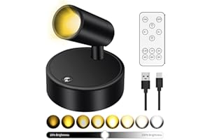 LASERTY Battery Operated Spot Lights Indoor: 20-120Hrs Battery Life Wireless Spotlight with Stepless Color Temperature & Stepless Dimming & Timer, LED Accent Lighting with Remote for Plant Picture Wall Floor