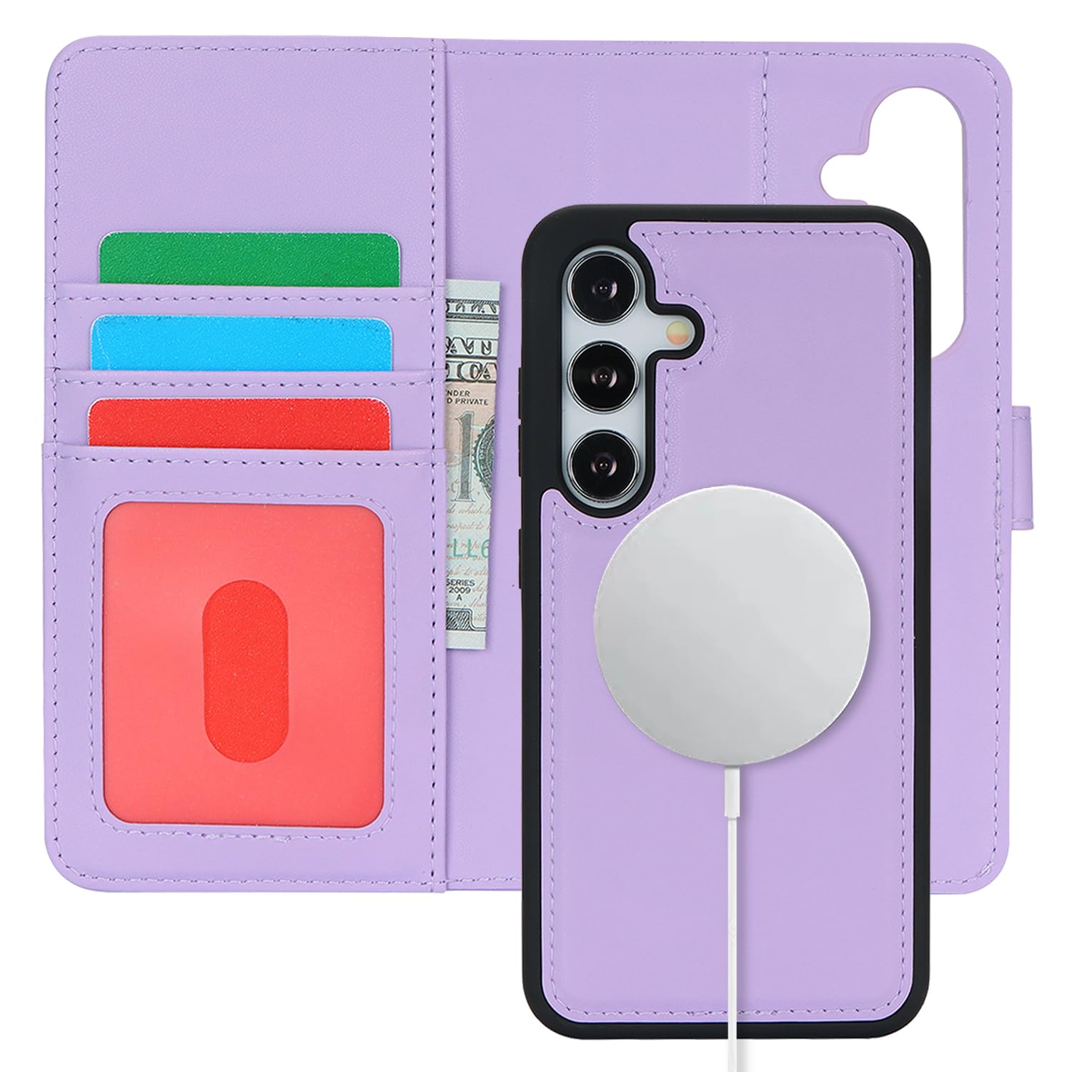 Photo 1 of ?????? for Samsung Galaxy s24 case Wallet Detachable Magnetic Phone case with Card Holder Compatible Magsafe Leather Flip Folio case Stand Removable Shockproof Cover-Purple