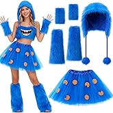 Shihanee 4 Pcs Furry Cartoon Monster Costume Accessories -tutu Skirt Furry Hat Gloves Leg Warmers for Women Cosplay