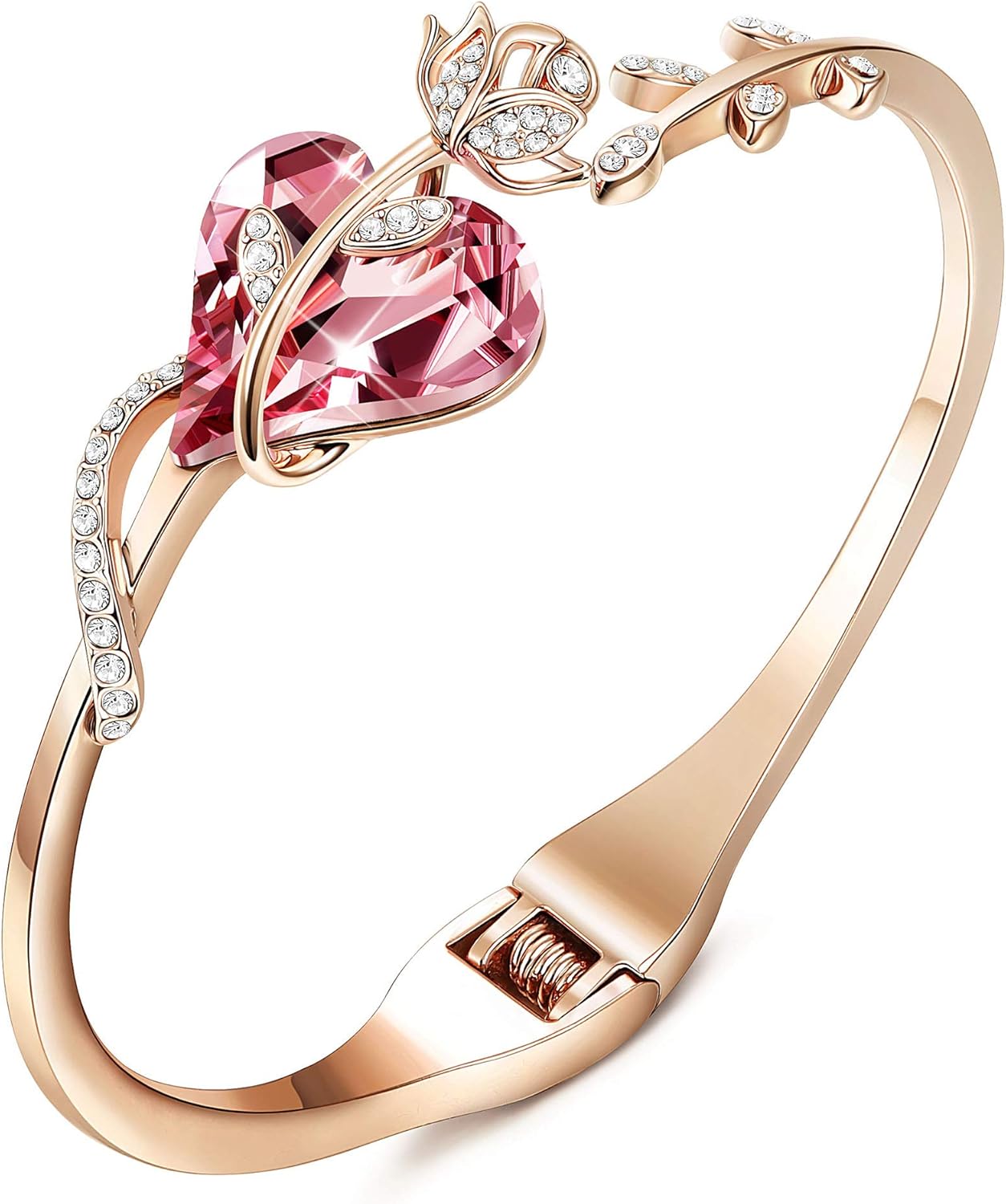 Sllaiss Rose Gold Plated Pink Crystal Cuff Bangle Bracelets