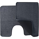 QIJIRC Bathroom Rugs Sets 2 Piece, Ultra Thin Non-Slip Quick Dry Absorbent Bath Mats for Bathroom Floor, Shower, Sink,Dark Grey, 24" x 16" Plus U Shape 24"x20"