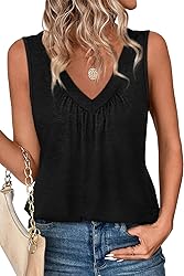 OFEEFAN Womens Summer Tops Black Tank Woman V Neck