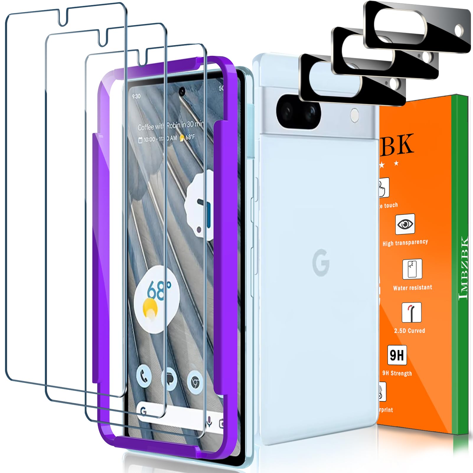 Photo 1 of IMBZBK [3+3 Pack for Google Pixel 7a Screen Protector Tempered Glass Accessories 3 Screen Protector with 3 Camera Lens Protector for Pixel 7a Case Friendly Fingerprint Suitable