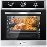 AMZCHEF 24" Electric Wall Oven, 2.65 Cu.ft, 5 Modes, Stainless Steel | 2200W, 75L,360&deg; Rotisserie, 122-482&deg;F, Knob Control, Enamel Liner, 5 Rack Positions, Built-in