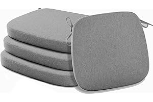 Eiury Kitchen Chair Cushions with Ties - High Density Sponge Seat Cushion and Dining Room Chair Pad 17 X 16.5 Inches Non Slip Rubber Back Seat Cover Machine Washable Set of 4 - Grey