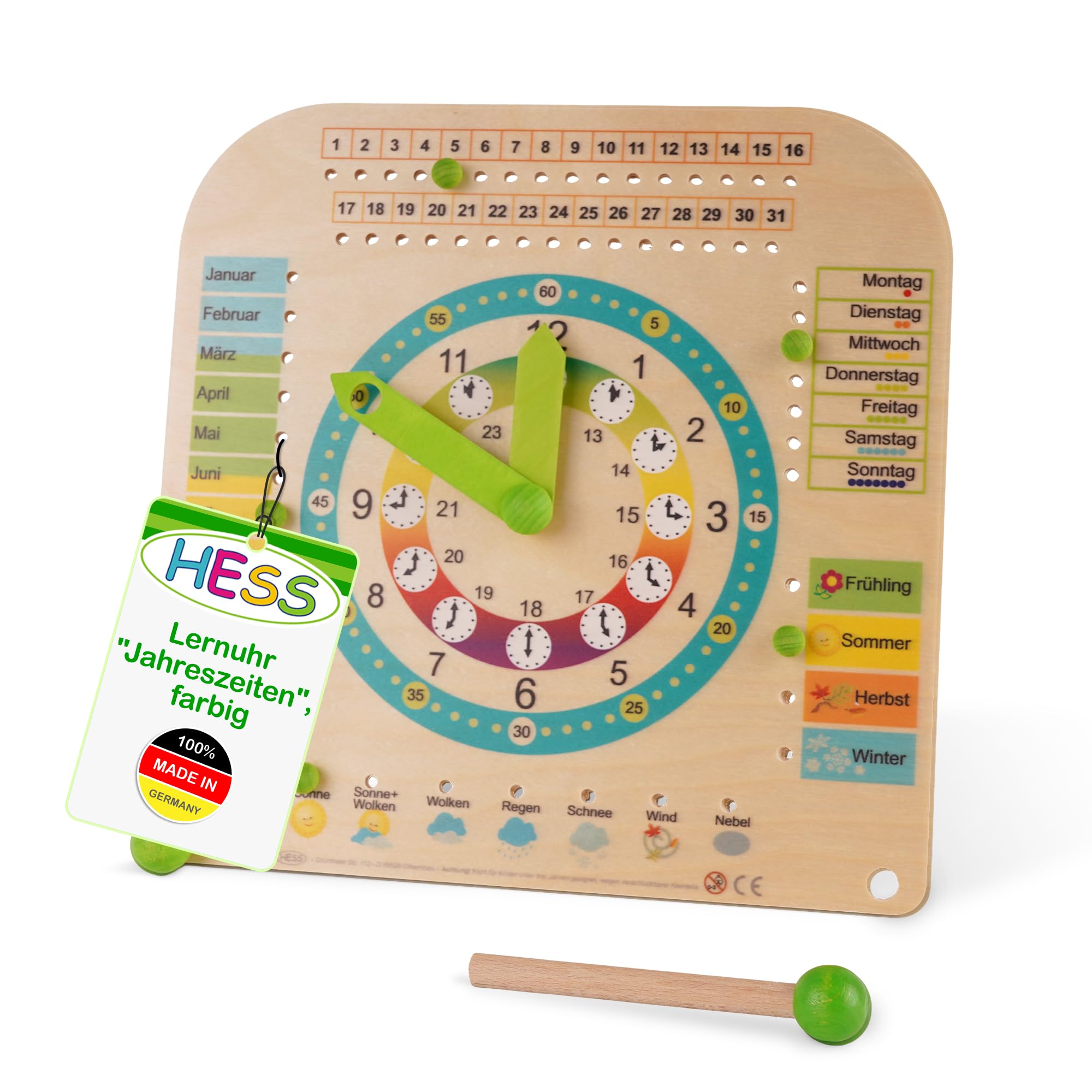 Hess 14658 "Seasons" Wooden Calendar Clock