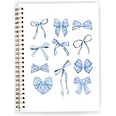 JWVK Blue Coquette Bow Y2K Notebook, Blue Girly Trendy Funky Disco Ball Spiral Notebook 5.5x8.3, Preppy Aesthetic Journal for Women, Girly Office Supplies, Spiral Journal