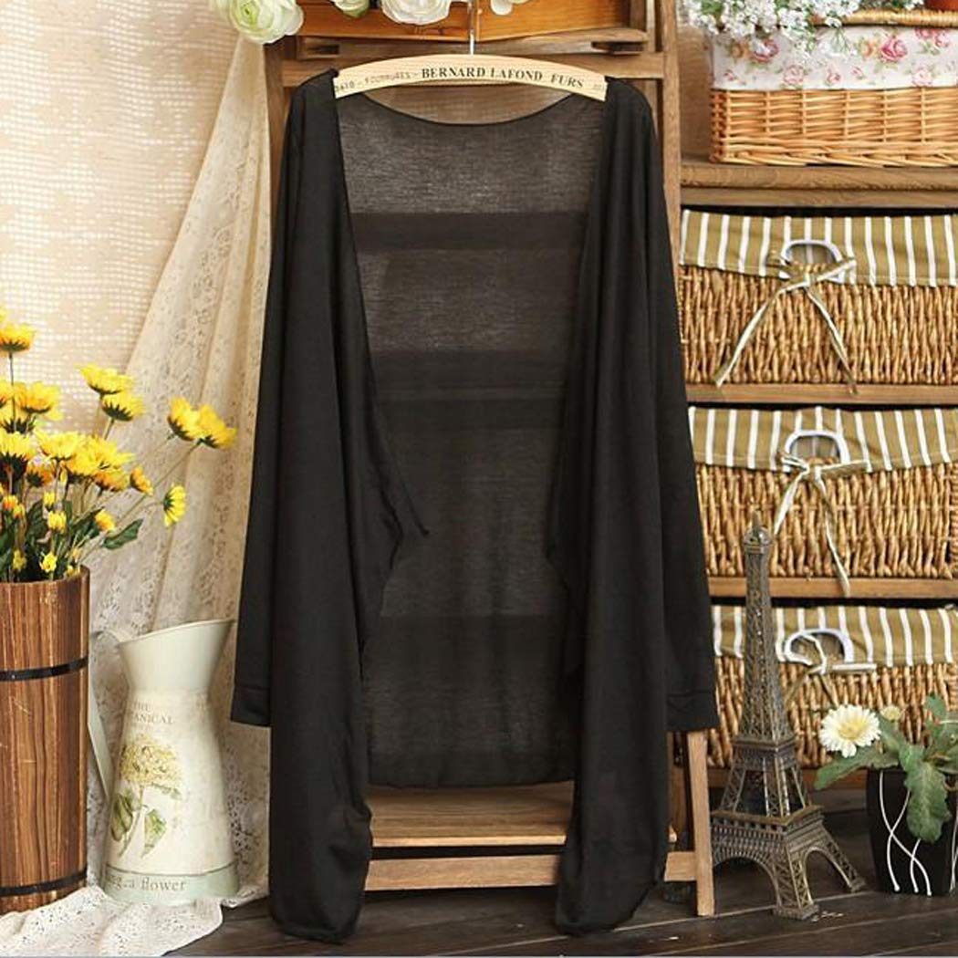 wwweyi Women Casual Long Sleeve Ultra-Light Sun Protection Air Conditioner Cardigan Cover-Ups Black