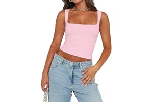 Abardsion Womens Sexy Crop Top Summer 2024 Square Neck Sleeveless Double Layer Going Out Tank Tops