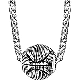 Bestyle Vivid Ball Pendants Sports Necklace for Men, Solid Stainless Steel Soccer/Basketball/Volleyball/Rugby Ball/Baseball Necklace in Silver/Black/Gold, Trendy Sport Fan Jewelry Collection Gift