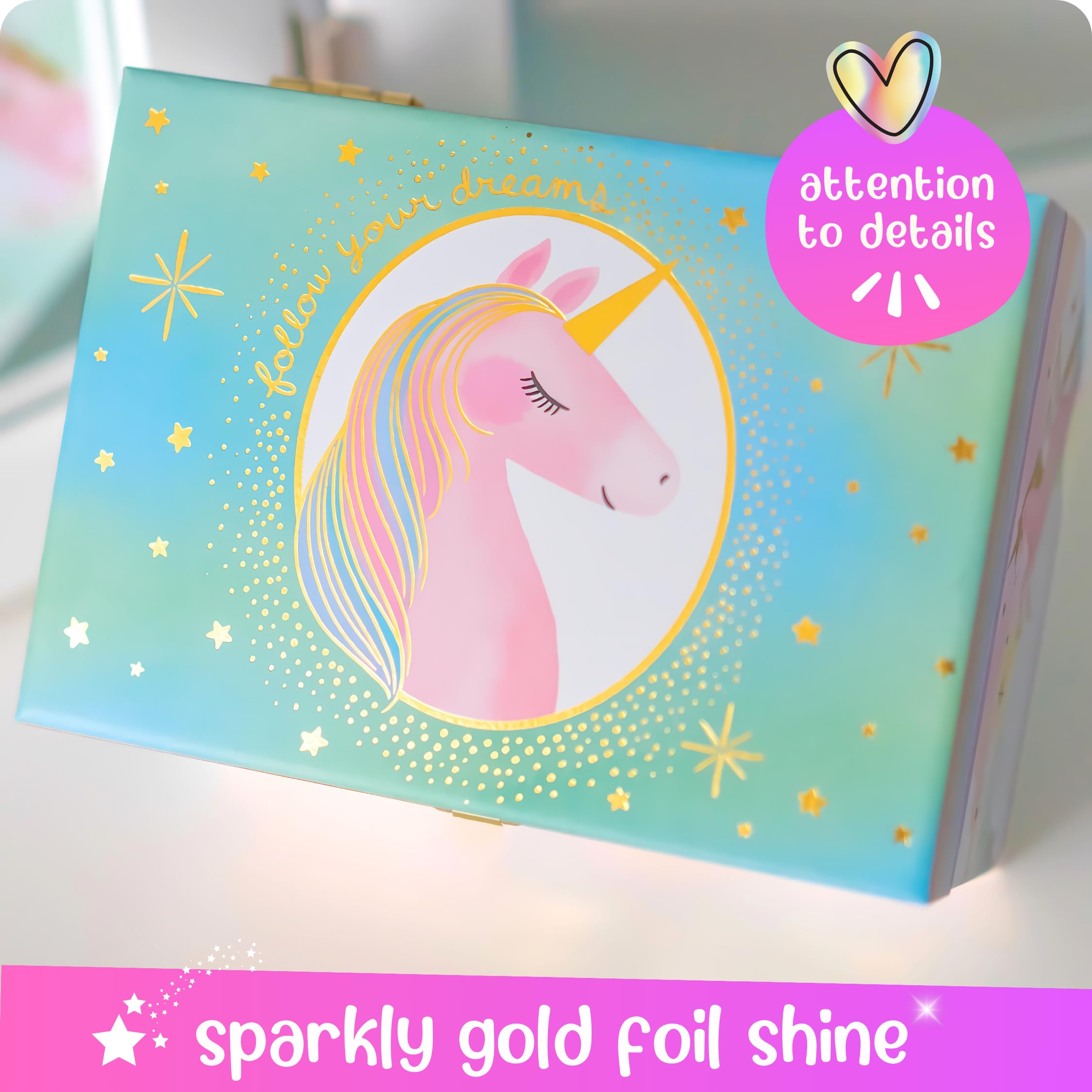Giggle & Honey Giggle & Honey Musical Jewelry Box for Girls - Kids Jewelry Box, Unicorn Toys for Girls 4-6, Unicorn Gifts, 6 x 4.7 x 3.5 in