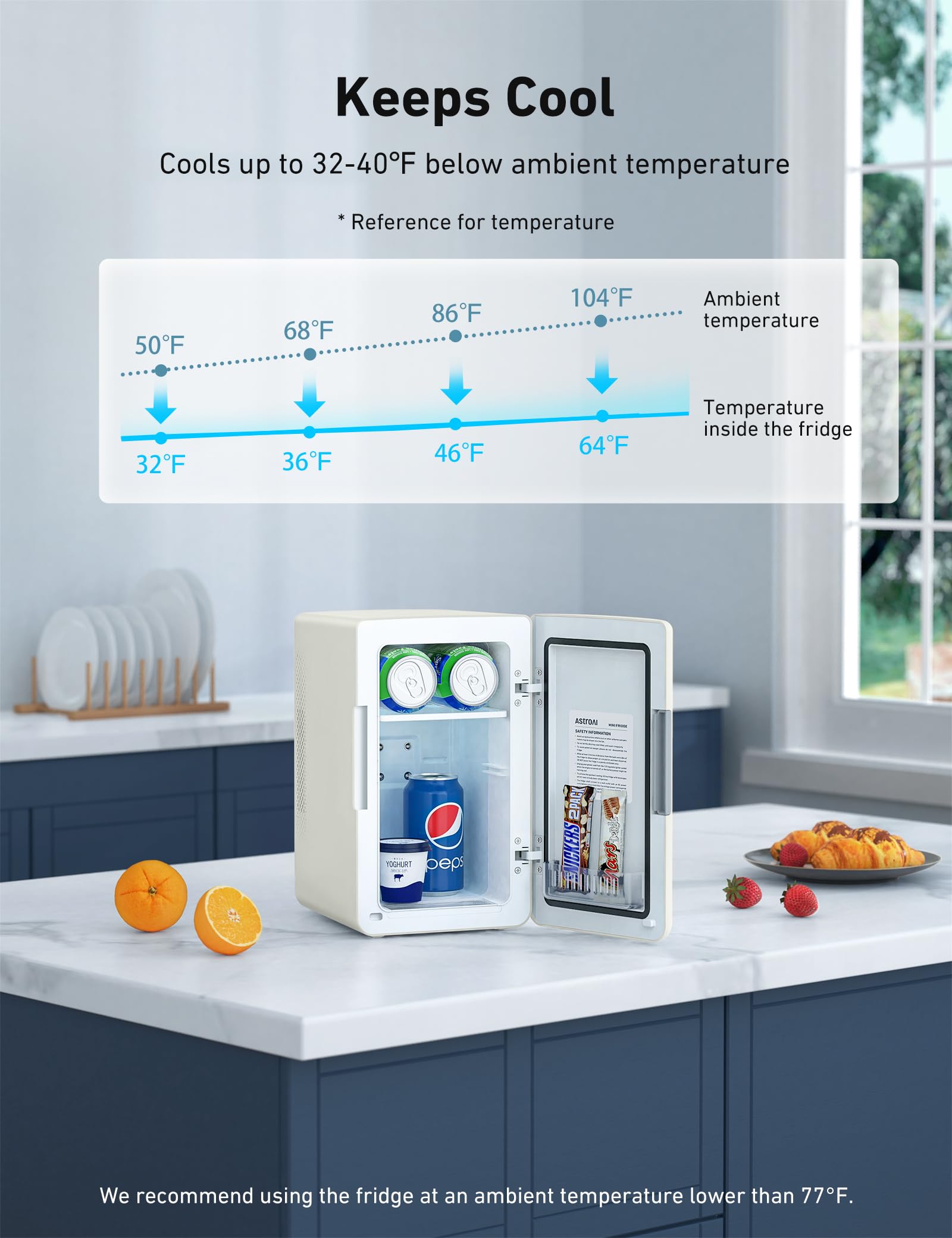 AstroAI Mini Fridge 2.0 Gen, 6 Liter/8 Cans Makeup Skincare Fridge 110V AC/ 12V DC Portable Thermoelectric Cooler and Warmer Little Tiny Fridge for Bedroom, Cosmetics (Beige) - Image 3