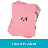 Elba A4 Pink 5 Pack 10-Part File Dividers Multi-Coloured Recycled Card view 2