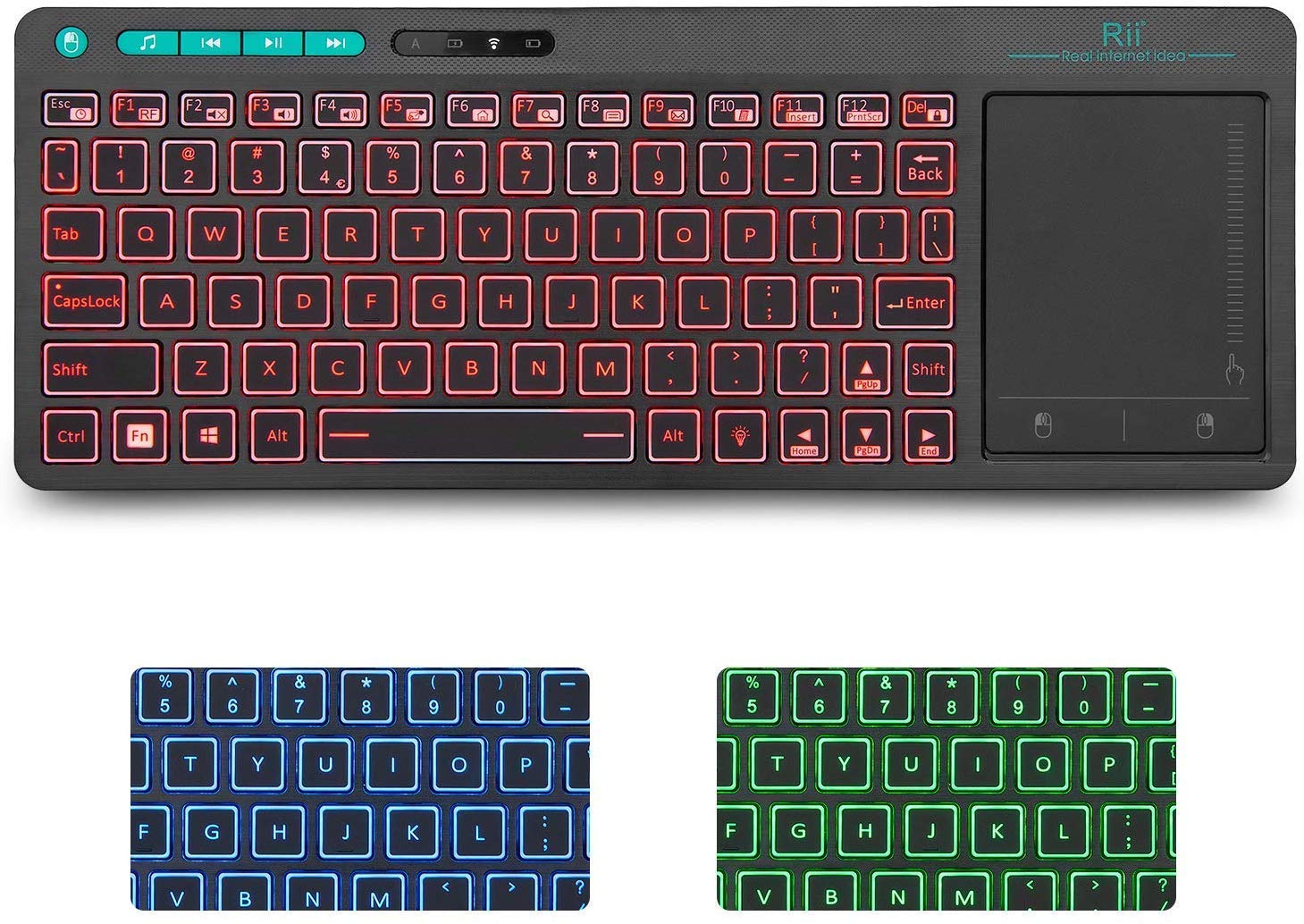 Led Trackpad Mua Rii K18 Plus Wireless 3-LED Color Backlit Multimedia Keyboard with ...