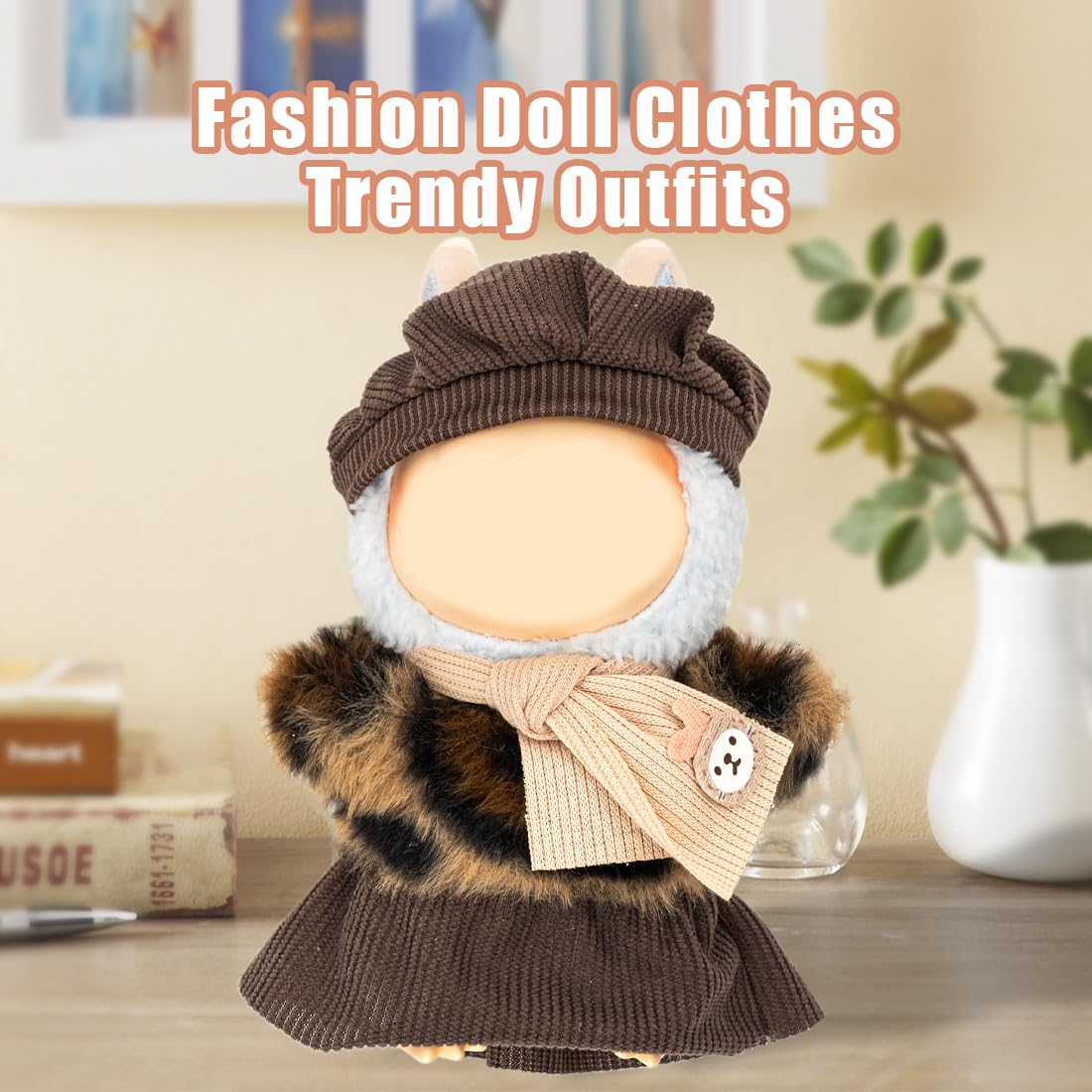 Clothes for Lububu 17cm Dolls(NO Doll) Doll Outfits Suit for Lububu Cute Stylish Dress Up Set for lububu Patterned Skirt with Top+Skirt+Hat+Scarf