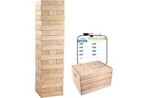Giantville Giant Tumbling Timber Toy - Premium Pine Wood Life-Size Blocks Tower - Big Floor/Board Indoor/Outdoor Yard Game for Kids & Adults - 60-Pieces + Storage Crate/Platform - Grows to Over 5-Feet