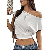 MakeMeChic Women's Off The Shoulder Y2k Tops Crop T Shirt Short Sleeve Going Out Tops