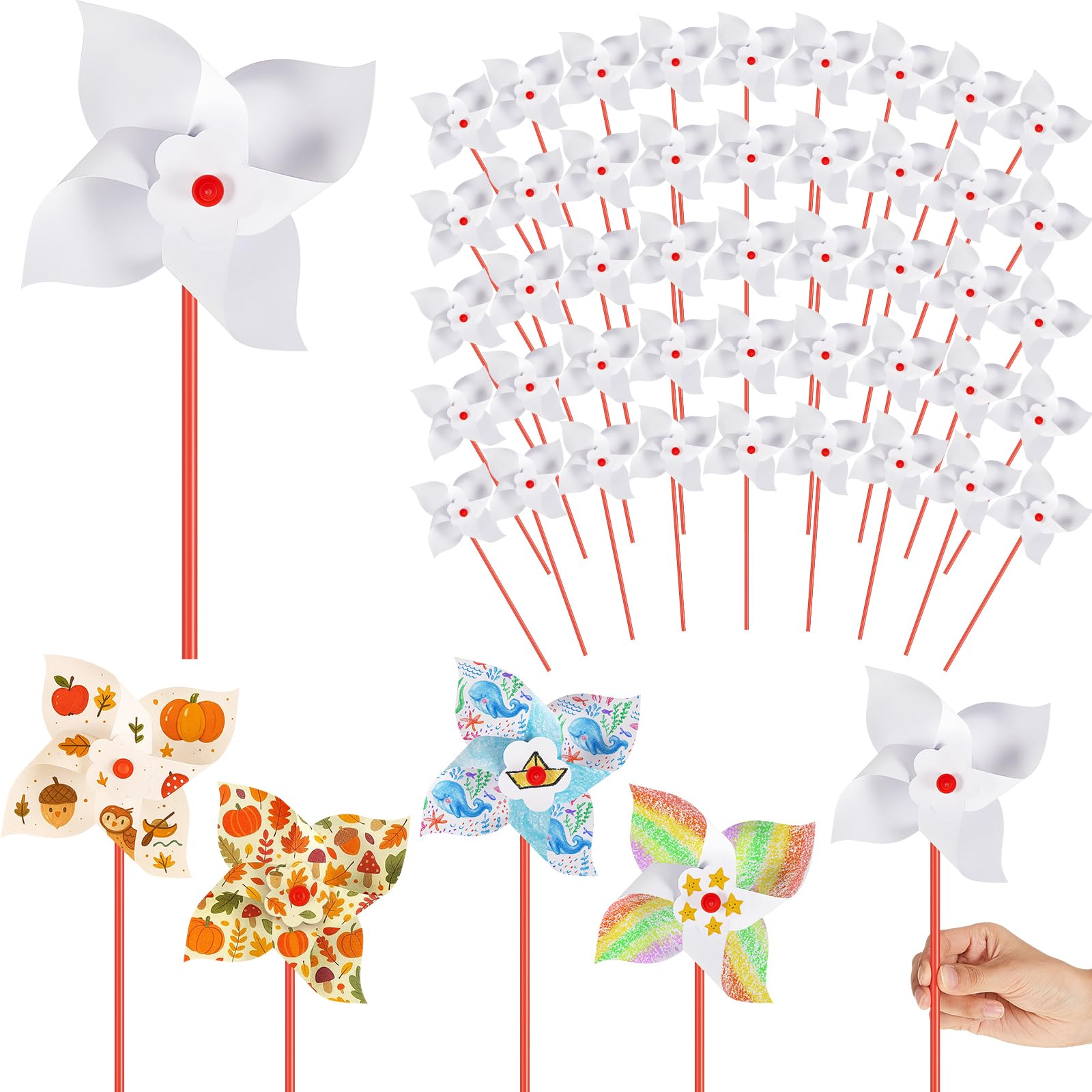 Photo 1 of 500 Pcs DIY Paper Pinwheels for Kids Bulk Fall Summer Craft Kits White Blank Paper Pinwheels for Girl Boy School Group Activities Daycare Home Graffiti Art Craft Party Halloween Christmas (5.12 Inch)