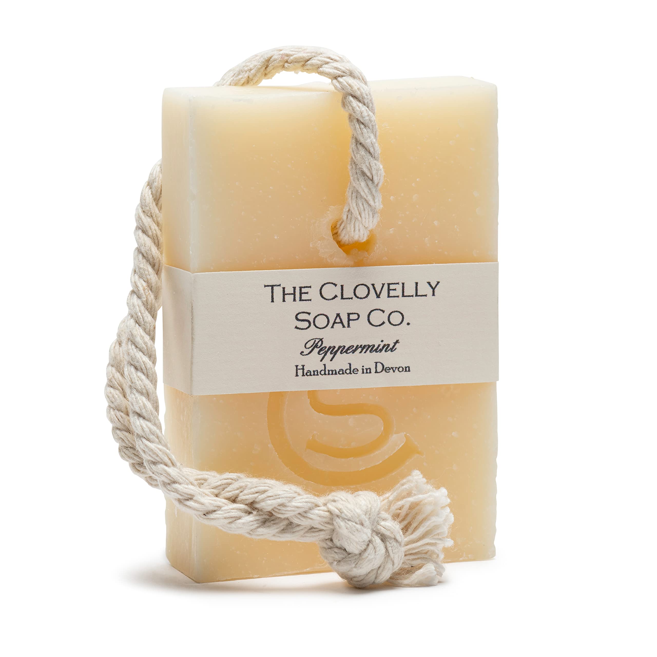 Clovelly Soap Co Natural Handmade Soap on a rope Bar (Peppermint, 100g) For all skin Types