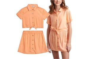 Steve Madden Girls' Skirt Set - 2 Piece Short Sleeve T-Shirt or Tank Top and Skirt Set - Casual Outfit Set for Girls (4-16)