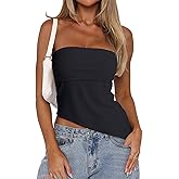 CSDAJIO Asymmetrical Tops for Women Ruched Side Long Tube Top Strapless Bandeau Top Summer Going Out Backless Shirt