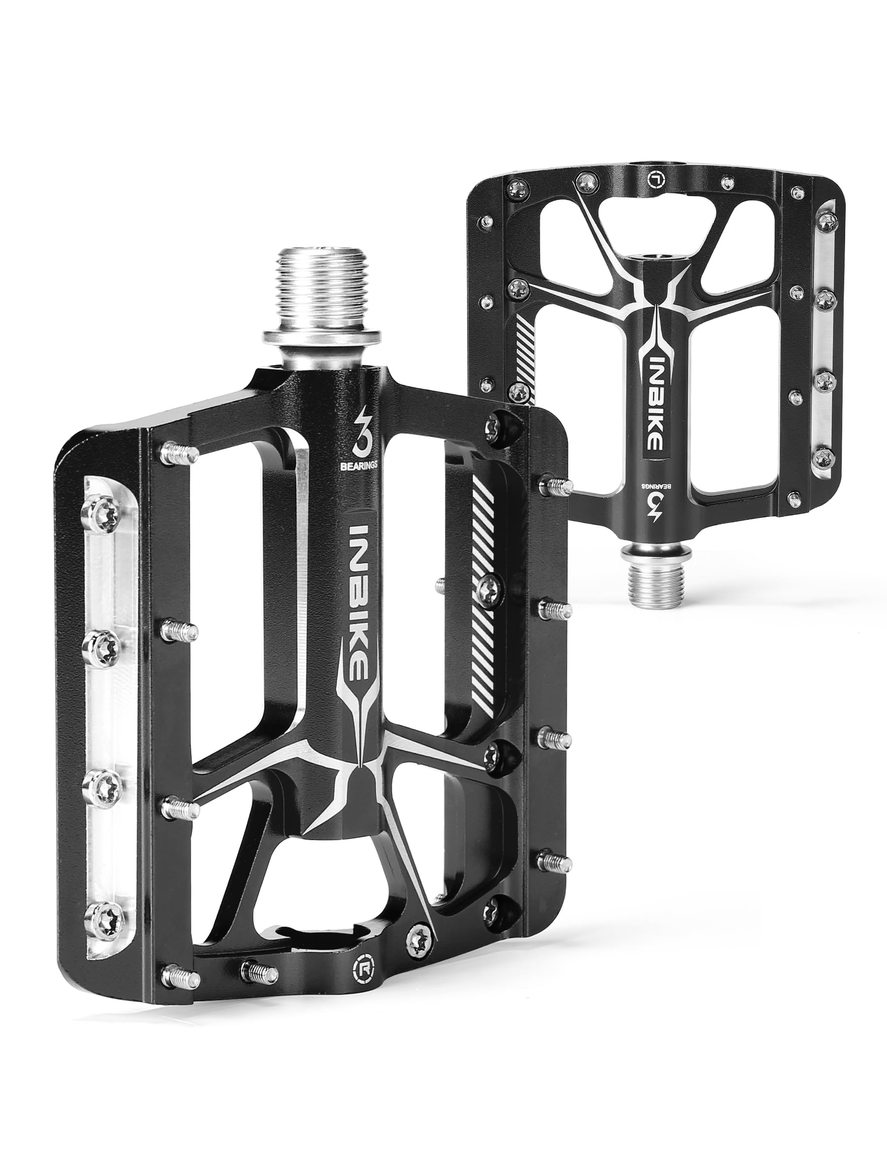 INBIKE Mountain Bike Pedals Road MTB 9/16 exercise Bicycle Pedal Mens CNC Machined Aluminum Alloy Wide Platform Black