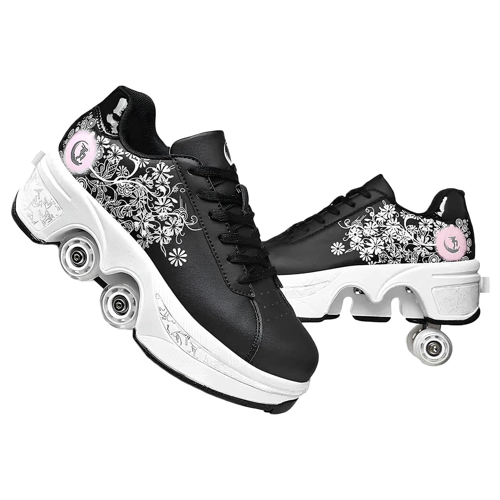 TOME.SKATES Roller Skates Shoes boys and girl，Shoes with Wheels for women and men，Adjustable Double Row Skating Shoes for kids,Trainers/Skates 2 in 1 (E, EU-42)