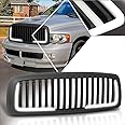 Vertical Fence Style Front Bumper Grille Grill w/LED Light Compatible with 02-05 Dodge Ram 1500-3500,Matte Black