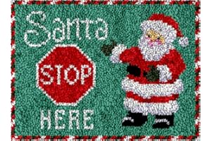 Numptain Latch Hook Kits for Adults,DIY Rug Kits Carpet Embroidery Sofa Cushion Santa Stop Here Pattern Color Printed Canvas,Beginners Handmade Needlework Crafts Home Decoration,20.5"x15"