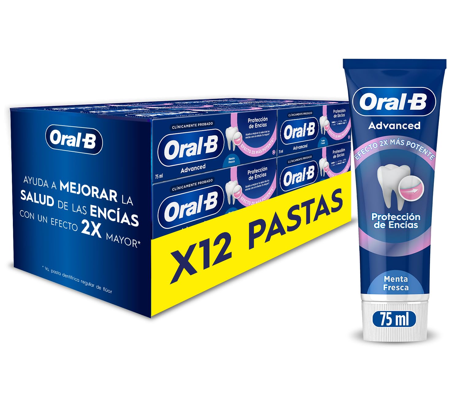 Oral-B Advanced Protección De Encías Pasta De Dientes Con Flúor, Pack 12 x 75 ml, Cuidado De Encías, Sabor Menta Fresca