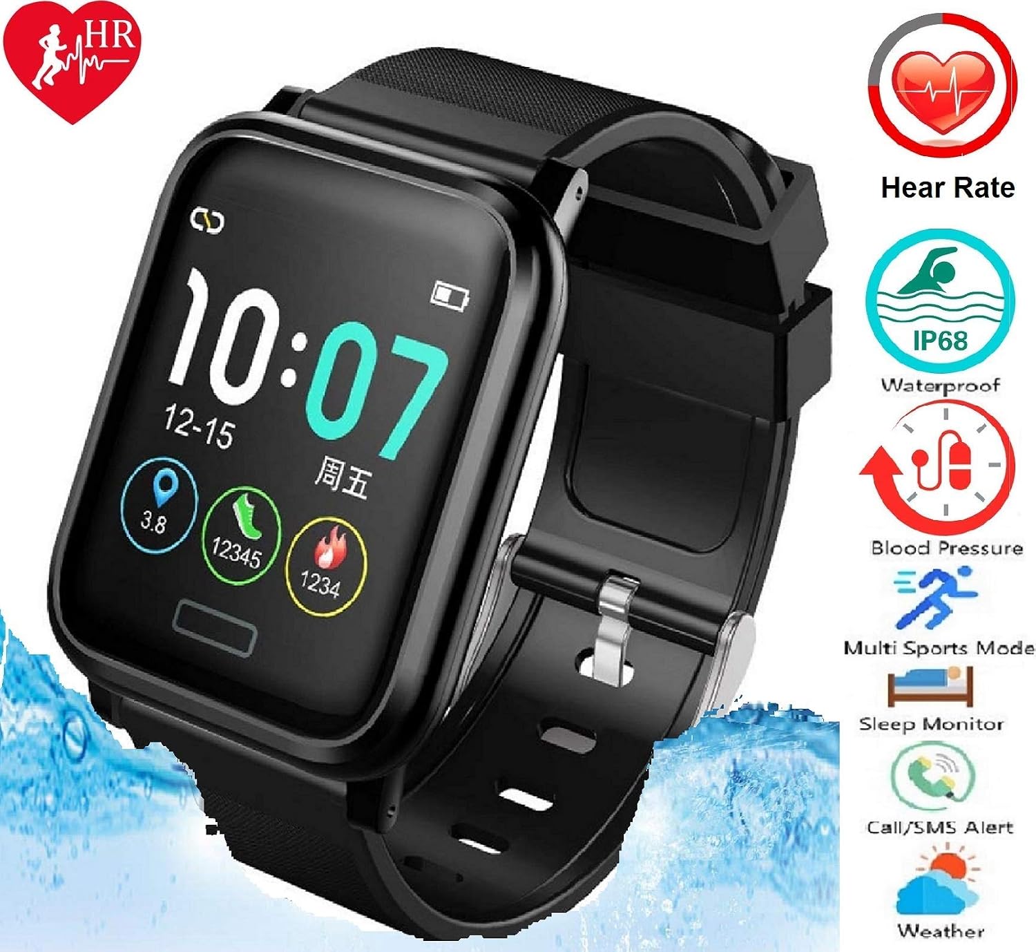 N3 ZELEK Pulse Oximeter Smart Watch Blood Pressure Monitor Fitness Tracker Smart Band LARGE BATTERY Waterproof 50m Full Touch Screen Heart Rate Monitor Activity Tracker Sleep Monitor Women Smartwatch