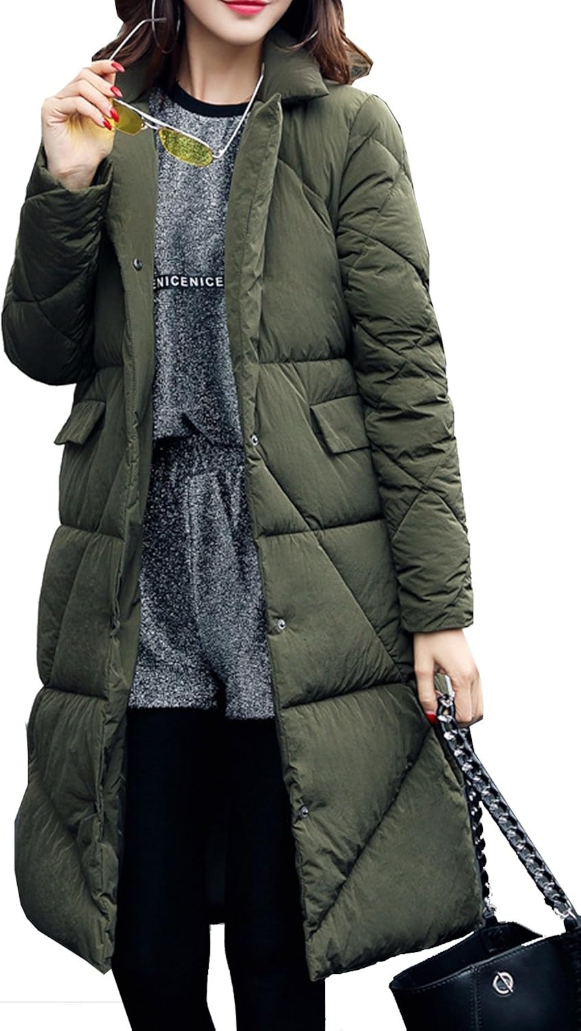 Aishang Women's Lapel SingleBreasted Flap Pocket Knee