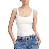 PUMIEY Women's Square Neck Tank Top Sleeveless Double Lined Basic Tops Sharp Collection